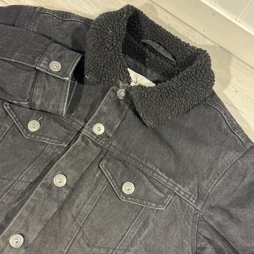 Goodfellow and Co‎ Black Denim Trucker Jacket Sherpa Lined Men's Sz S Casual